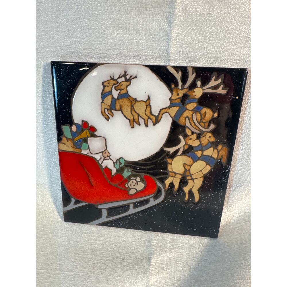 Santa & Sleigh Southwestern Art 6x6 Tile Studios San Antonio, Texas Vintage